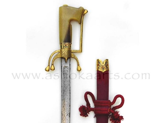 Moroccan Nimcha or Saif sword Mounted with Gold and Enamel