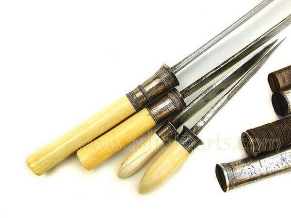 A 19th century group of Ivory and Silver mounted Burmese Dha knives ...