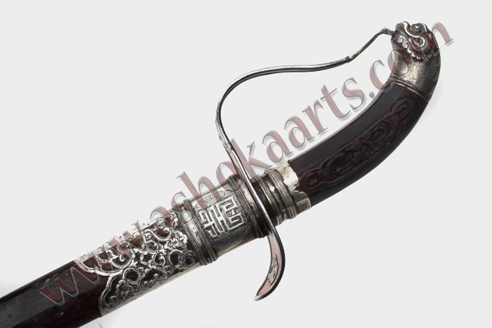 Good Vietnamese sword guom with pierced silver mounts 19th century