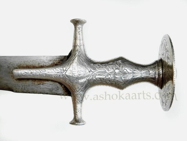 Indian Tulwar sword with Silver hilt, Wootz steel blade and Devanagri ...