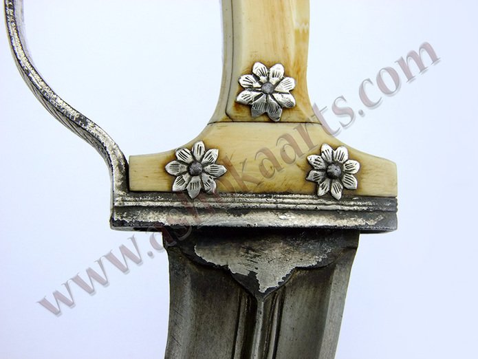 Ivory Hilted Indian Khanjarli Dagger with wootz steel blade and silver mounts