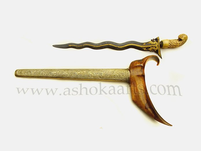 Keris from Madura or Java with gold Naga design to blade
