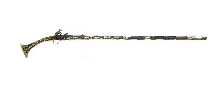 Fine Antique Greek or Albanian Miquelet Musket mounted with Brass and Pearl
