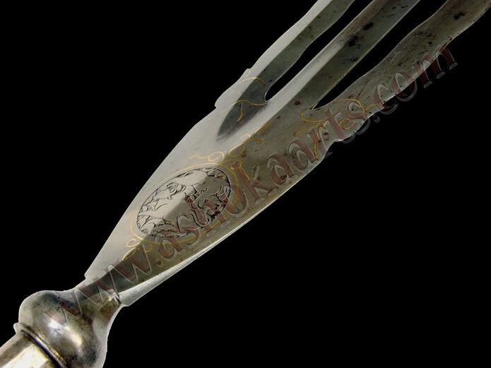 Persian Watered Steel trident Lancehead with inlay and goldwork