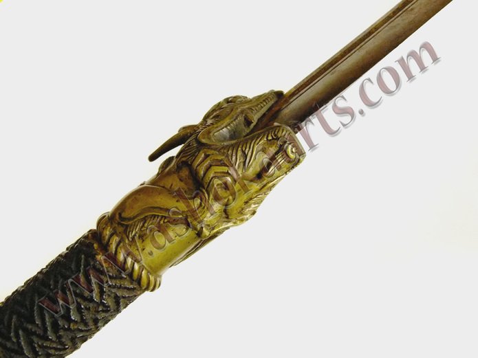 Very fine Chinese or Thai Halberd with dragon mount and gilding to ...