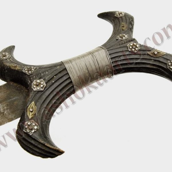 Beja Sudanese ebony and silver mounted dagger